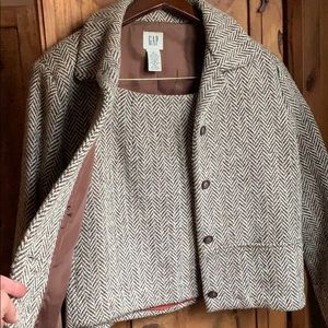 Womens Tweed herringbone wool skirt suit blazer and mini skirt